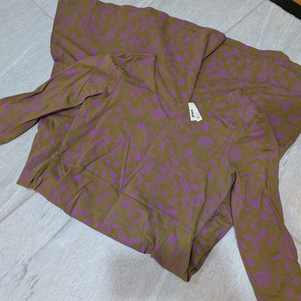 Pact Organic Cotton L Floral Purple and Brown Women's Top